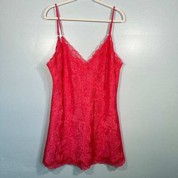 Vtg 90s Victoria’s Secret Gold Tag Romantic Mini Slip Dress Satin Lace L Pink - Picture 6 of 7